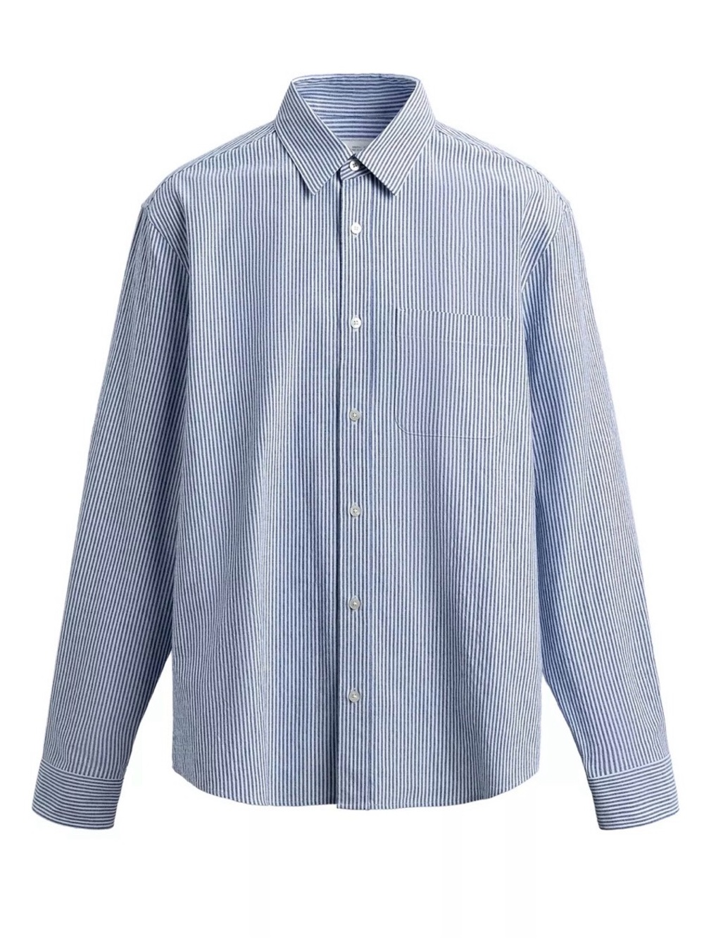 Zara Men’s Light Blue & White Striped Button Down Wrinkled Effect 100% Cotton Sm